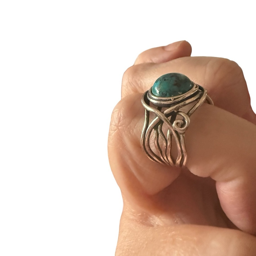 Vintage Didae 925 Israel Sterling Silver Genuine Turquoise Statement Ring - Picture 4 of 11